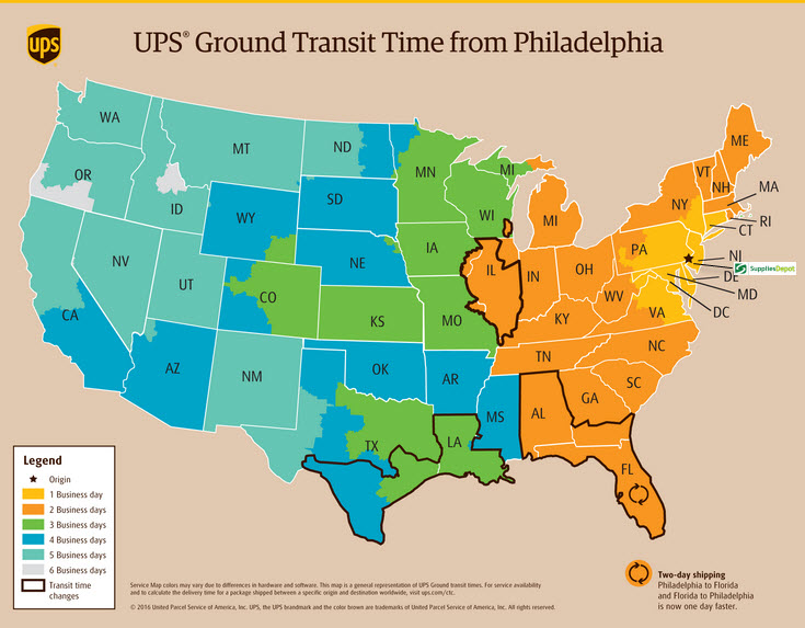 RuudParts.net UPS shipping map