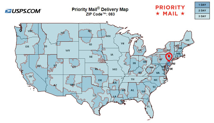 RuudParts.net USPS shipping map